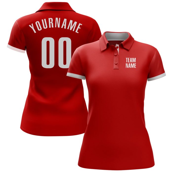 Custom Performance Golf Polo Shirt - Red and White Design for Men Custom Red White Performance Golf Polo Shirt - Image 2