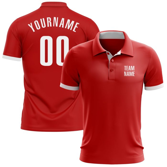 Custom Performance Golf Polo Shirt - Red and White Design for Men Custom Red White Performance Golf Polo Shirt - Image 1