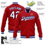 Custom Red White Royal Varsity Letterman Bomber Jacket Full Snap Custom Red White-Royal Bomber Full-Snap Varsity Letterman - Image 3