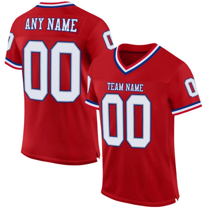 Custom Red White Royal Football Jersey Authentic Throwback Mesh Design Custom Red White-Royal Mesh Authentic Throwback Football - Image 1