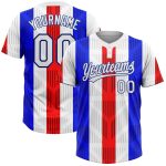 Custom Unisex Softball Jersey - Red White-Royal Two-Button Design Custom Red White-Royal Two-Button Unisex Softball Jersey