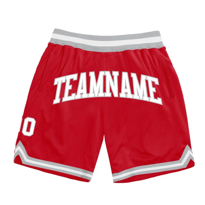 Authentic Red White Silver Gray Basketball Shorts - Custom Throwback Design Custom Red White-Silver Gray Authentic Throwback - Image 1