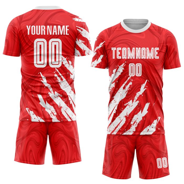 Custom Sublimation Soccer Jersey - Red and White Team Uniform Custom Red White Sublimation Soccer Uniform Jersey - Image 2