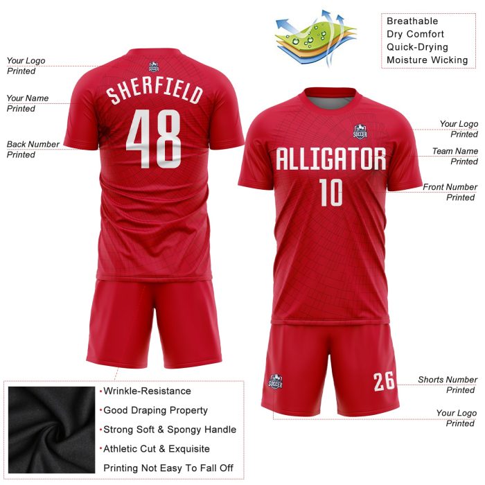 Red White Custom Soccer Jersey Sublimation Uniform Style 7421 Custom Red White Sublimation Soccer Uniform Jersey Style 7421 - Image 3