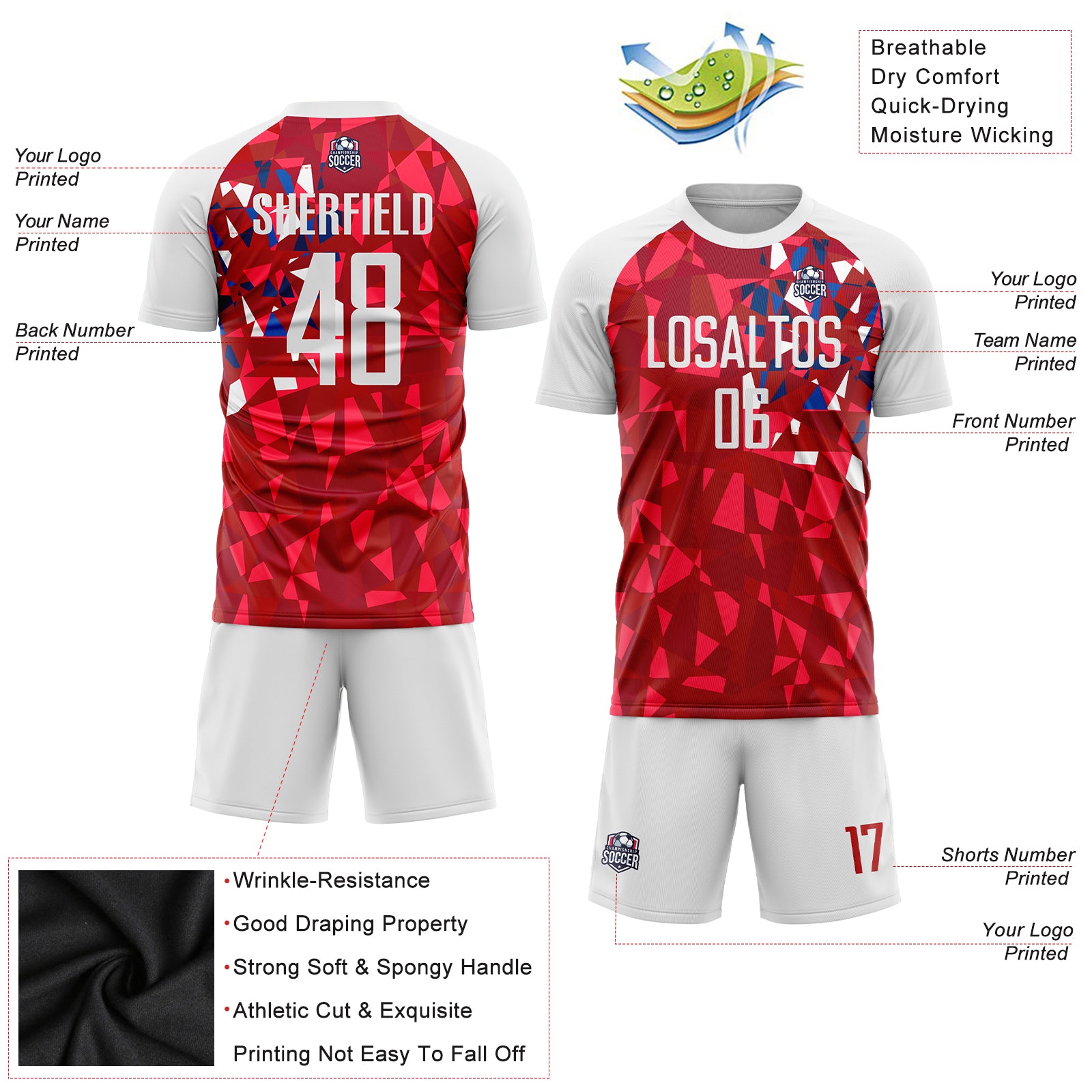 Custom Red White Sublimation Soccer Uniform Jersey Style 7577 Custom Red White Soccer Uniform Jersey Sublimation Style 7577 - Performance Sportswear Custom Red White Sublimation Soccer - Image 3