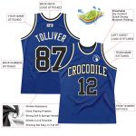 Custom Black-Cream Authentic Basketball Jersey - Royal Throwback Design Custom Royal Black-Cream Authentic Throwback Basketball - Image 2