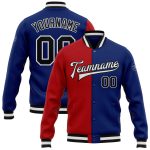 Custom Royal Black Red Bomber Varsity Letterman Jacket - Full Snap Fashion Split Design Custom Royal Black-Red Bomber Full-Snap
