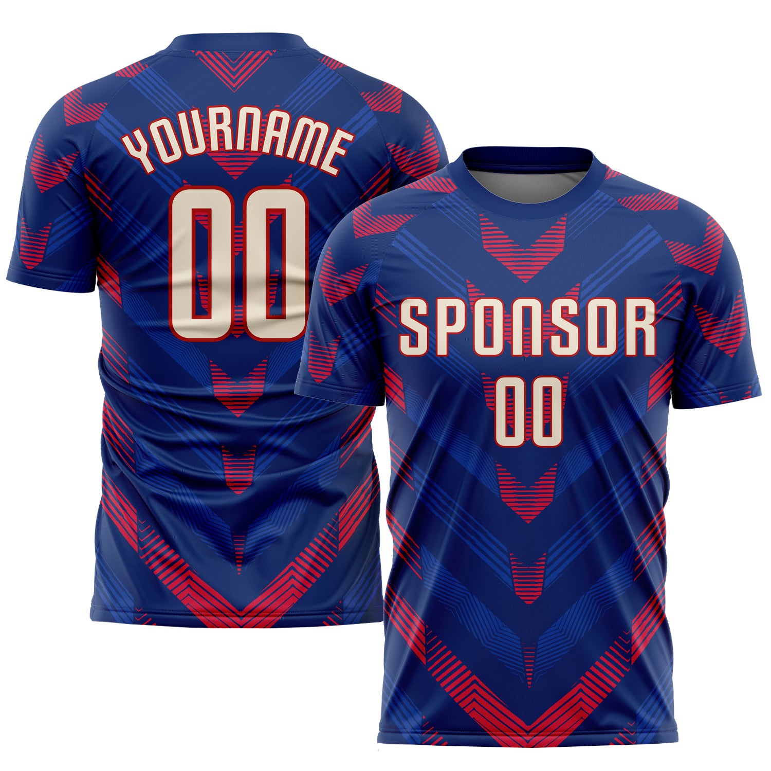 Custom Sublimation Soccer Jersey Royal Cream-Red Style 6838 - Personalized Uniform Custom Royal Cream-Red Sublimation Soccer