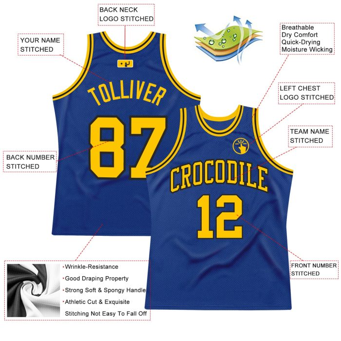Custom Royal Gold Black Basketball Jersey - Authentic Throwback Style Custom Royal Gold-Black Authentic Throwback Basketball - Image 2