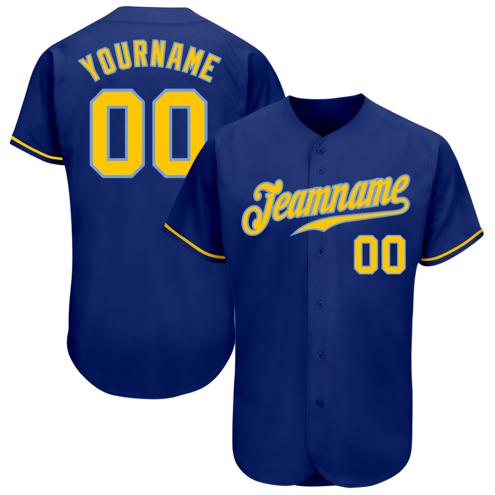 Custom Authentic Baseball Jersey in Royal Gold and Light Blue Custom Royal Gold-Light Blue Authentic Baseball Jersey