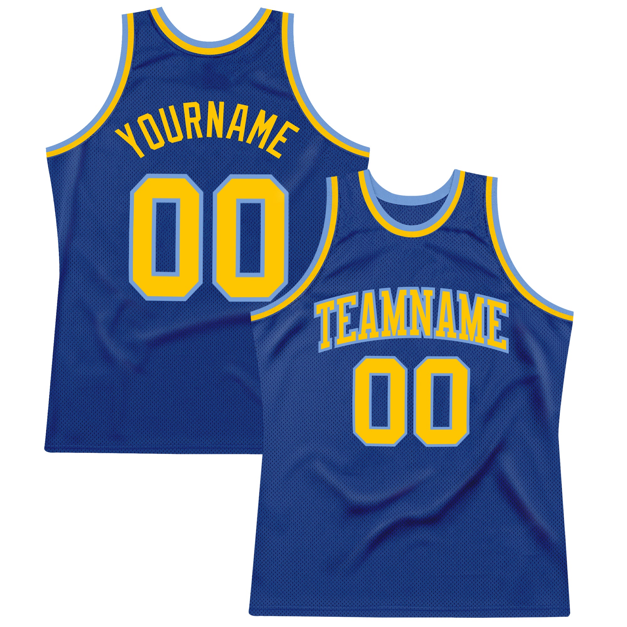 Custom Royal Gold Light Blue Basketball Jersey - Authentic Throwback Style Custom Royal Gold-Light Blue Authentic Throwback