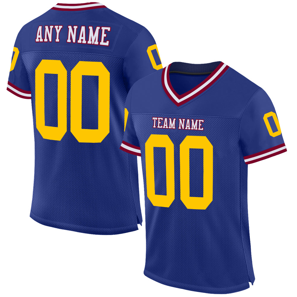 Custom Royal Gold-Maroon Mesh Authentic Throwback Football Jersey Royal Gold Maroon Custom Authentic Throwback Football Jersey, Mesh Design Custom Royal Gold-Maroon Mesh Authentic Throwback - Image 1