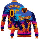 Royal Gold-Red Hawaii Palm Trees 3D Pattern Bomber Varsity Letterman Jacket, Custom Design Custom Royal Gold-Red Hawaii Palm