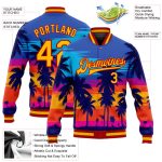 Royal Gold-Red Hawaii Palm Trees 3D Pattern Bomber Varsity Letterman Jacket, Custom Design Custom Royal Gold-Red Hawaii Palm - Image 3