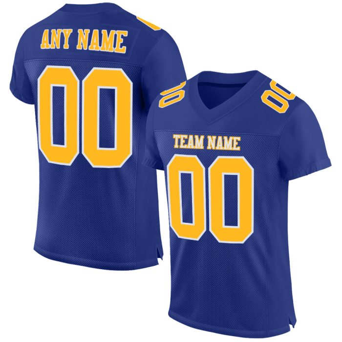 Royal Gold-White Custom Football Jersey - Authentic Mesh Design Custom Royal Gold-White Mesh Authentic Football Jersey - Image 1