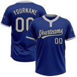 Custom Royal Gray Black Two-Button Unisex Softball Jersey for Adults and Kids Custom Royal Gray-Black Two-Button Unisex Softball
