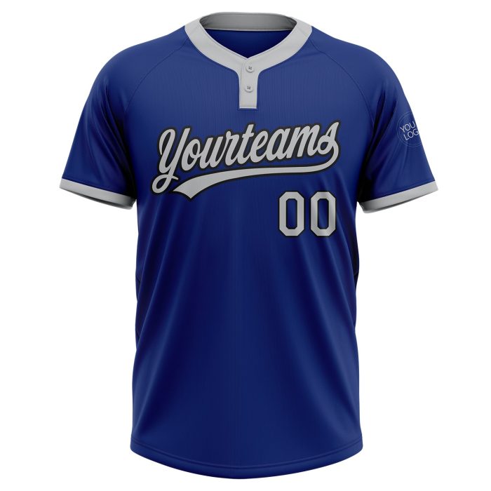 Custom Royal Gray Black Two-Button Unisex Softball Jersey for Adults and Kids Custom Royal Gray-Black Two-Button Unisex Softball - Image 2