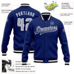 Custom Royal Gray Navy Bomber Varsity Letterman Jacket Full-Snap Design Custom Royal Gray-Navy Bomber Full-Snap Varsity Letterman - Image 3