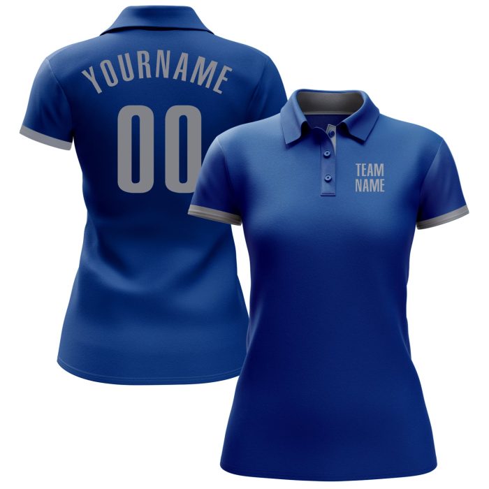 Royal Gray Performance Golf Polo Shirt - Customizable Mens Golf Attire Custom Royal Gray Performance Golf Polo Shirt - Image 2