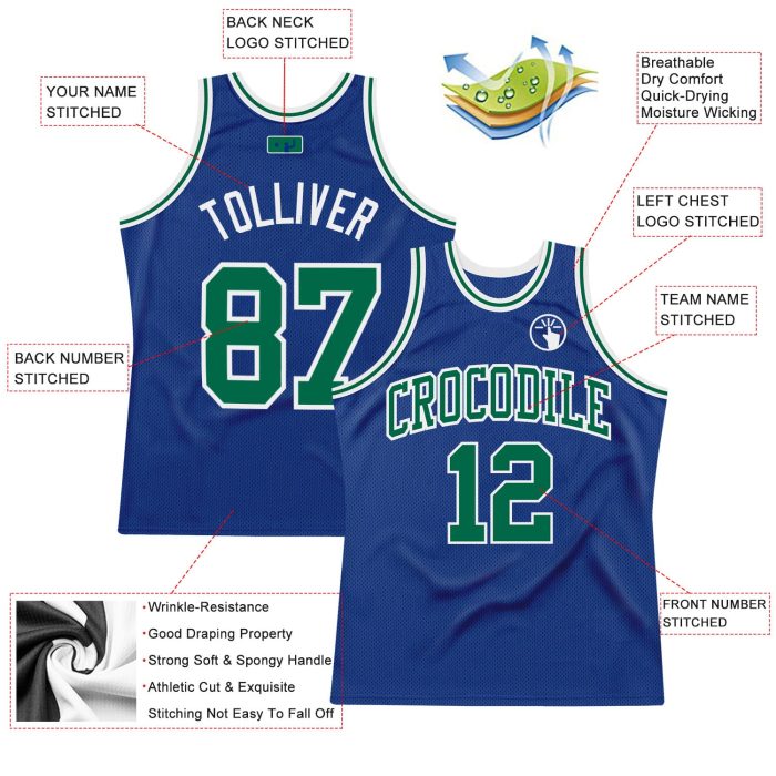 Authentic Custom Throwback Basketball Jersey in Kelly Green and White Custom Royal Kelly Green-White Authentic Throwback - Image 2