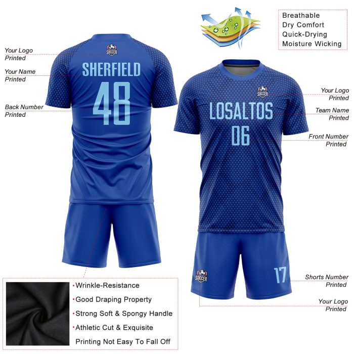 Royal Light Blue Custom Soccer Jersey - Sublimation Uniform for Teams Custom Royal Light Blue Sublimation Soccer Uniform - Image 3