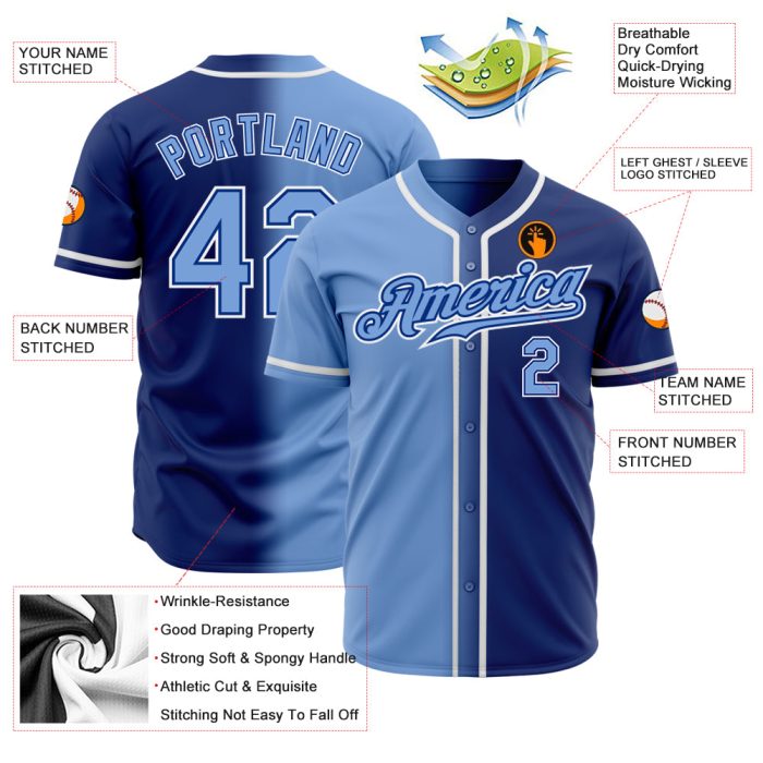 Royal Light Blue-White Authentic Fade Fashion Baseball Jersey - Custom Design Custom Royal Light Blue-White Authentic Fade - Image 2