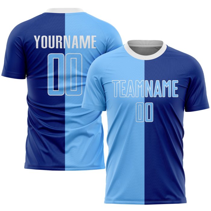 Light Blue-White Custom Soccer Jersey - Sublimation Split Fashion Uniform Custom Royal Light Blue-White Sublimation Split - Image 1
