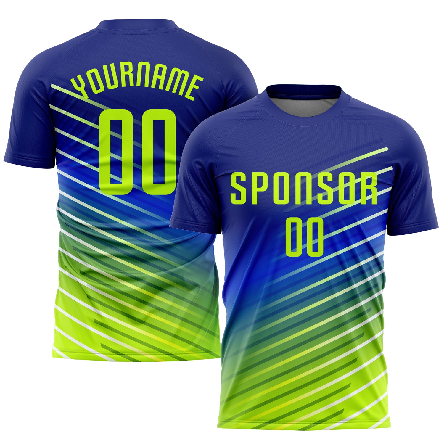 Neon Green Custom Soccer Uniform Jersey - Sublimation Sports Apparel Custom Royal Neon Green Sublimation Soccer Uniform Jersey