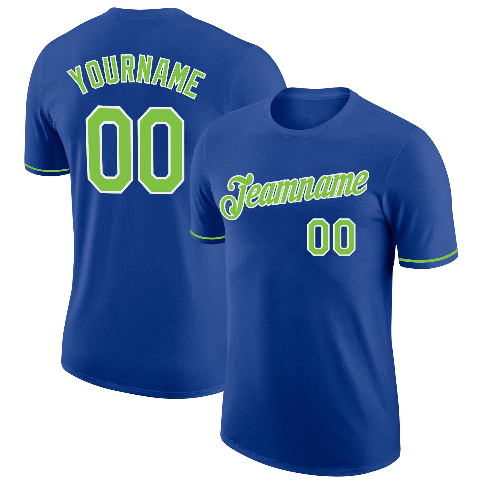 Neon Green Custom Performance T-Shirt - White Accents, Stylish Design Custom Royal Neon Green-White Performance T-Shirt