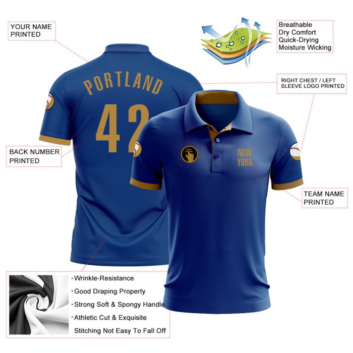 Custom Royal Old Gold Performance Golf Polo Shirt for Men - High Quality Athletic Wear Custom Royal Old Gold Performance - Image 3