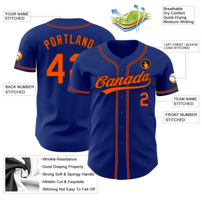 Custom Orange Black Baseball Jersey - Authentic Personalized Team Apparel Custom Royal Orange-Black Authentic Baseball Jersey - Image 3