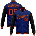 Royal Orange Black Bomber Jacket Custom Full-Snap Varsity Letterman Two Tone Custom Royal Orange-Black Bomber Full-Snap Varsity
