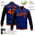 Royal Orange Black Bomber Jacket Custom Full-Snap Varsity Letterman Two Tone Custom Royal Orange-Black Bomber Full-Snap Varsity - Image 3