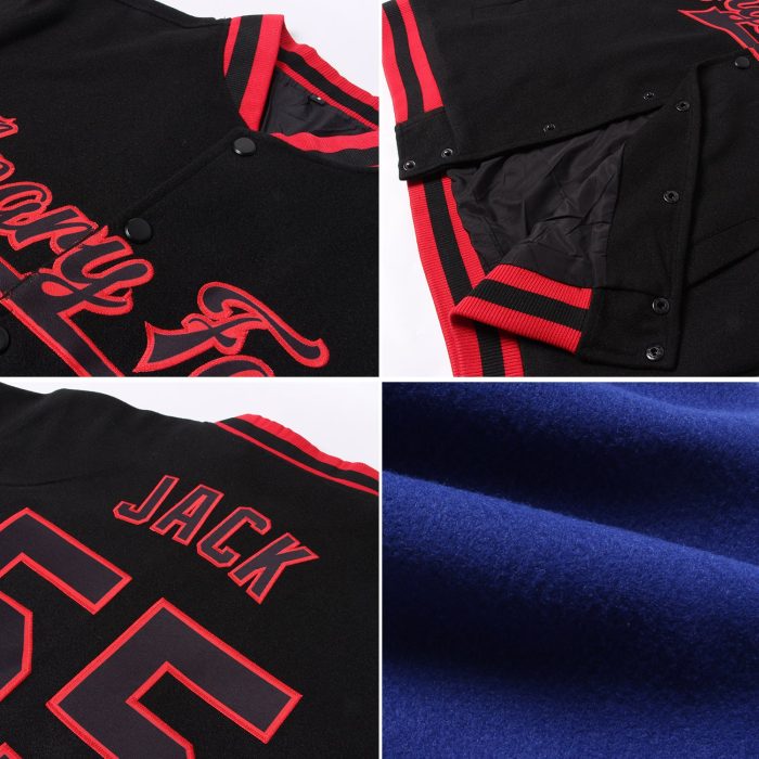 Royal Orange Black Bomber Jacket Custom Full-Snap Varsity Letterman Two Tone Custom Royal Orange-Black Bomber Full-Snap Varsity - Image 2