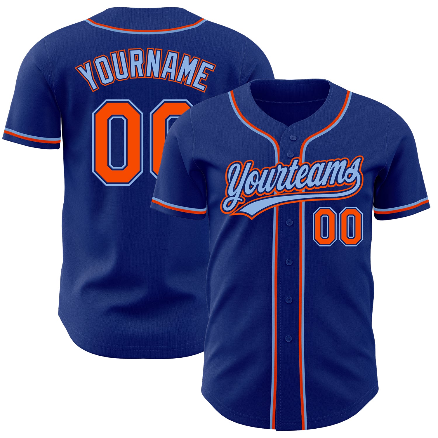 Custom Royal Orange-Light Blue Authentic Baseball Jersey Custom Authentic Baseball Jersey - Royal Orange Light Blue Design Custom Royal Orange-Light Blue Authentic Baseball Jersey - Image 1