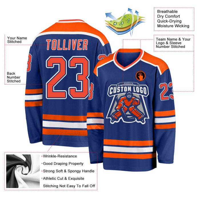 Royal Orange-White Custom Hockey Jersey - Personalized Team Apparel Custom Royal Orange-White Hockey Jersey - Image 3