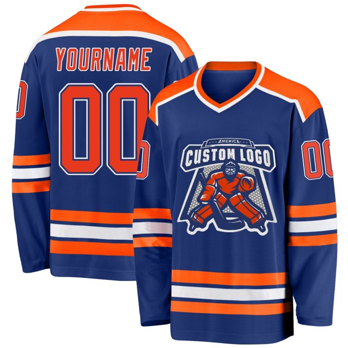 Royal Orange-White Custom Hockey Jersey - Personalized Team Apparel Custom Royal Orange-White Hockey Jersey - Image 1