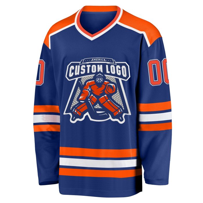 Royal Orange-White Custom Hockey Jersey - Personalized Team Apparel Custom Royal Orange-White Hockey Jersey - Image 2