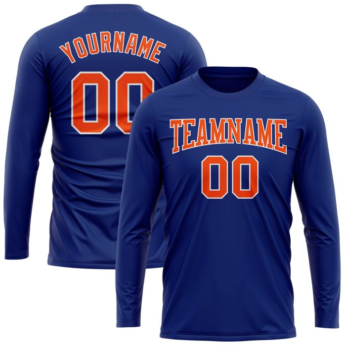 Royal Orange-White Long Sleeve Performance T-Shirt Customizable for Men and Women Custom Royal Orange-White Long Sleeve Performance - Image 2