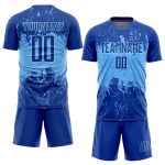 Custom Pink Blue Soccer Jersey - Personalized Sublimation Uniform Custom Royal Pink-Light Blue Sublimation Soccer Uniform - Image 2
