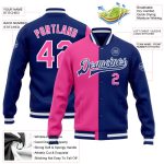 Custom Pink White Varsity Bomber Jacket Full-Snap Split Fashion Letterman Custom Royal Pink-White Bomber Full-Snap Varsity - Image 3