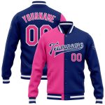 Custom Pink White Varsity Bomber Jacket Full-Snap Split Fashion Letterman Custom Royal Pink-White Bomber Full-Snap Varsity