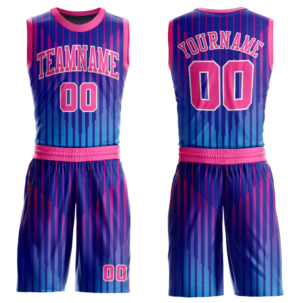 Royal Pink White Basketball Jersey Custom Round Neck Sublimation Suit Custom Royal Pink-White Round Neck Sublimation Basketball