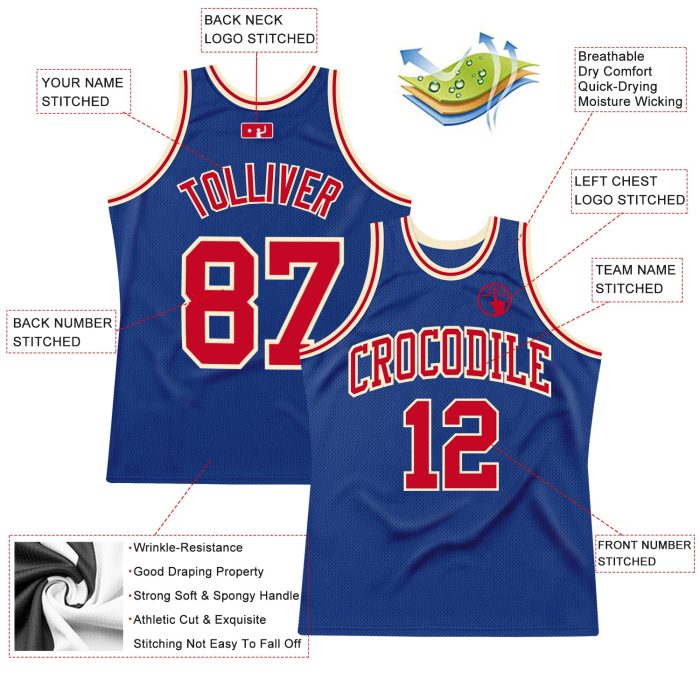 Authentic Custom Royal Red-Cream Basketball Jersey - Throwback Style Custom Royal Red-Cream Authentic Throwback Basketball - Image 2