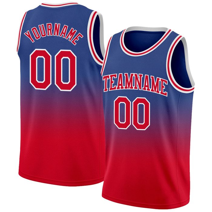 Custom Royal Red-White Basketball Jersey - Authentic Fade Fashion Design Custom Royal Red-White Authentic Fade Fashion Basketball - Image 1