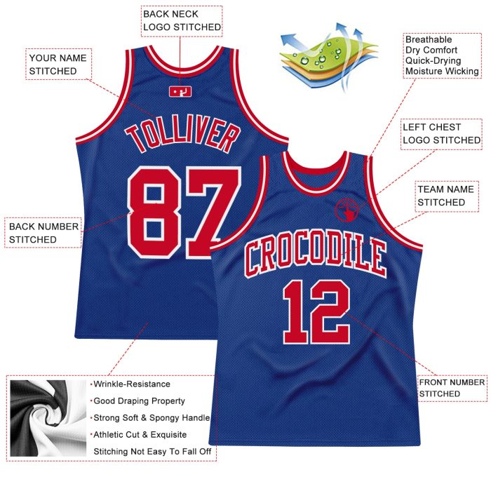 Authentic Throwback Basketball Jersey - Custom Royal Red-White Edition Custom Royal Red-White Authentic Throwback Basketball - Image 2