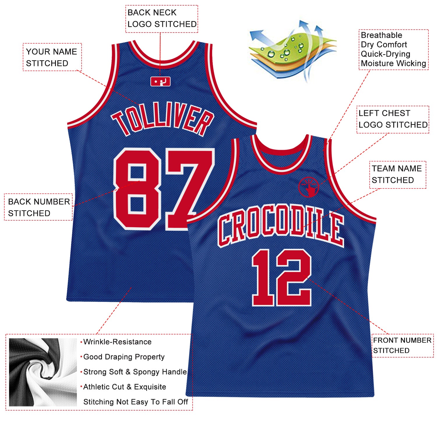 Custom Royal Red-White Authentic Throwback Basketball Jersey Authentic Throwback Basketball Jersey - Custom Royal Red-White Edition Custom Royal Red-White Authentic Throwback Basketball - Image 2