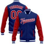 Custom Bomber Jacket Red White Varsity Letterman Two Tone Full-Snap Custom Royal Red-White Bomber Full-Snap Varsity Letterman