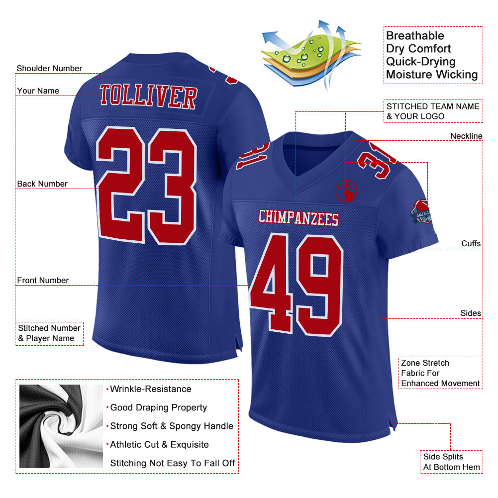 Custom Royal Red-White Mesh Authentic Football Jersey Custom Royal Red-White Mesh Football Jersey - Authentic Team Apparel Custom Royal Red-White Mesh Authentic Football Jersey - Image 2