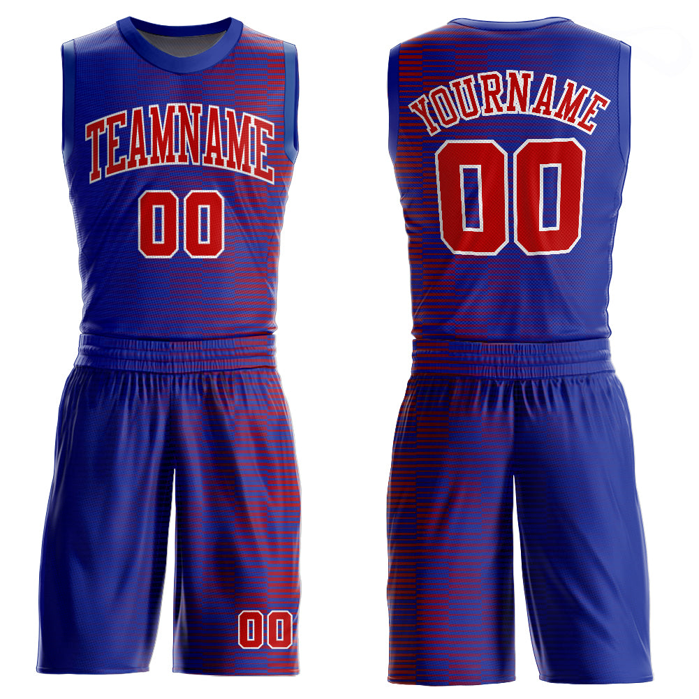 Custom Royal Red-White Basketball Jersey Suit - Round Neck Sublimation Athletic Wear Custom Royal Red-White Round Neck Sublimation